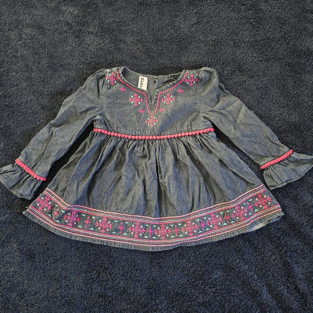 Girls Denim Top with Pink Embroidery